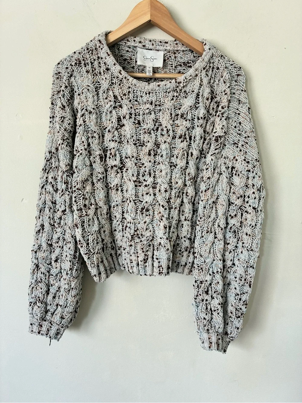Jessica Simpson Womens Confetti Cable Knit Sweater Cream Brown Blue Size M boho
